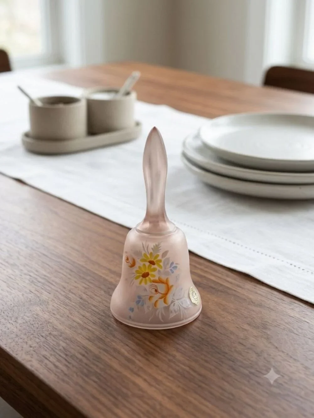 Westmoreland Glass Bell Hand-Painted Flowers Pink Satin Finish Vintage